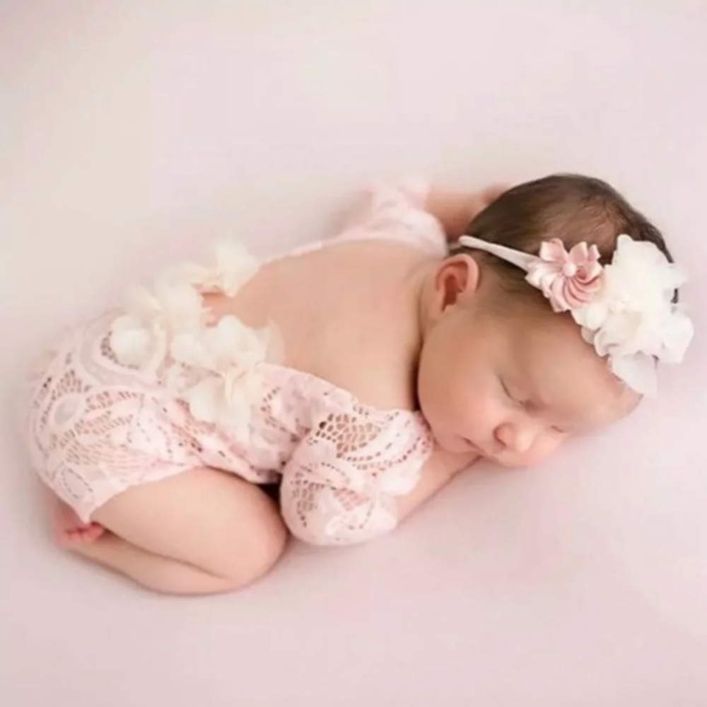 - Baby lace floral flower onesie romper